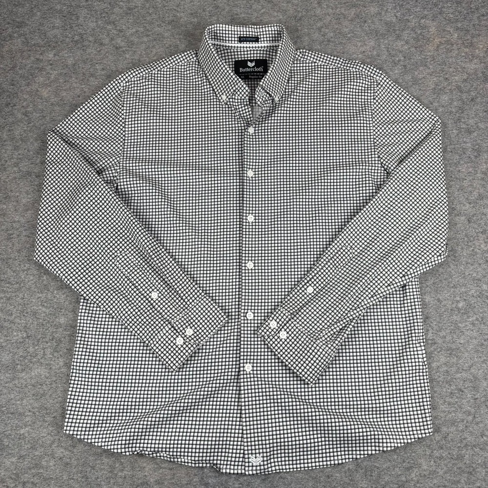 Buttercloth Icy Cotton Button Down Shirt Long Sleeve Check Mens XL *